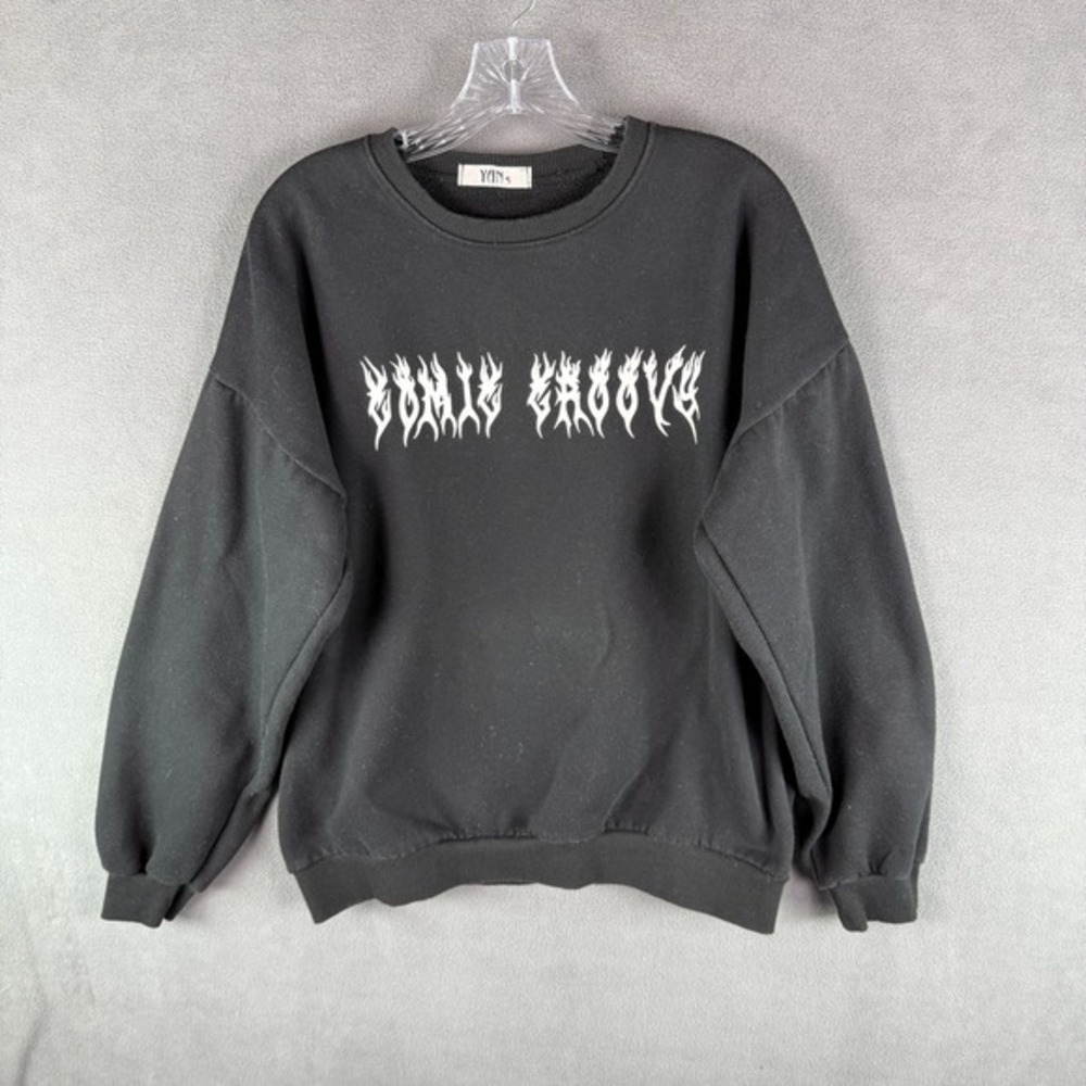 Metal Letter Sweatshirt Mens L? Skeleton Bones Halloween Black Long Sleeve STAIN